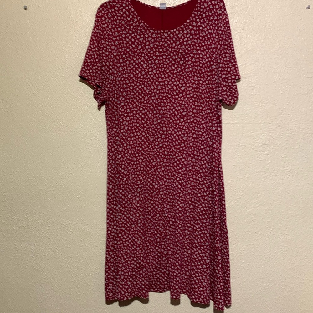 Old Navy Dress XXL Burgundy Red Gray Floral Stretchy Pullover Short Sleeve Rayon